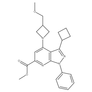 Methyl 3-cyclobutyl-4-(3-(methoxymethyl)azetidin-1-yl)-1-phenyl-1H-pyrazolo[3,4-b]pyridine-6-carboxylate结构式