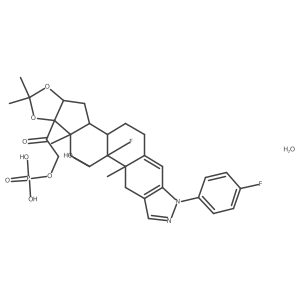 9-Fluoro-2'-(4-fluorophenyl)-11-hydroxy-16,17-((1-methylethylidene)bis(oxy))-21-(phosphonooxy)-2'H-pregna-2,4-dieno(3,2-C)pyrazol-20-one monohydrate, (11beta,16alpha)-结构式