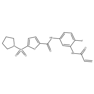 N-[4-Fluoro-3-(prop-2-enoylamino)phenyl]-5-pyrrolidin-1-ylsulfonylfuran-2-carboxamide结构式