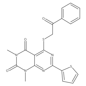 1,3-dimethyl-5-((2-oxo-2-phenylethyl)thio)-7-(thiophen-2-yl)pyrimido[4,5-d]pyrimidine-2,4(1H,3H)-dione结构式