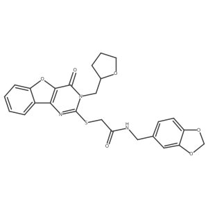 N-[(2H-1,3-benzodioxol-5-yl)methyl]-2-({6-oxo-5-[(oxolan-2-yl)methyl]-8-oxa-3,5-diazatricyclo[7.4.0.0^{2,7}]trideca-1(9),2(7),3,10,12-pentaen-4-yl}sulfanyl)acetamide Structure