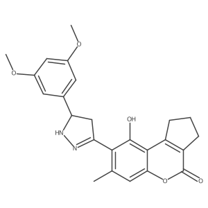 8-[5-(3,5-dimethoxyphenyl)-4,5-dihydro-1H-pyrazol-3-yl]-9-hydroxy-7-methyl-2,3-dihydrocyclopenta[c]chromen-4(1H)-one结构式