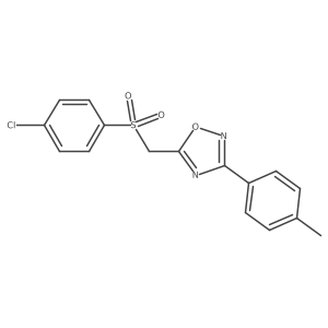 Cc1ccc(-c2noc(CS(=O)(=O)c3ccc(Cl)cc3)n2)cc1结构式