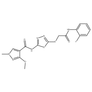 N-(5-((2-((2-fluorophenyl)amino)-2-oxoethyl)thio)-1,3,4-thiadiazol-2-yl)-3-methoxy-1-methyl-1H-pyrazole-4-carboxamide Structure