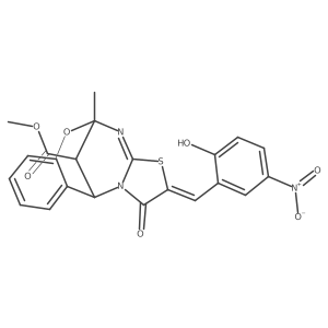 methyl (13Z)-13-[(2-hydroxy-5-nitrophenyl)methylidene]-9-methyl-14-oxo-8-oxa-12-thia-10,15-diazatetracyclo[7.6.1.0^{2,7}.0^{11,15}]hexadeca-2,4,6,10-tetraene-16-carboxylate Structure