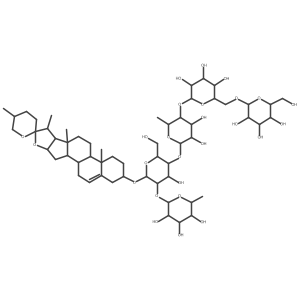Diosgenin 3-[glucosyl-(1->6)-glucosyl-(1->4)-rhamnosyl-(1->4)[rhamnosyl-(1->2)]-glucoside]结构式