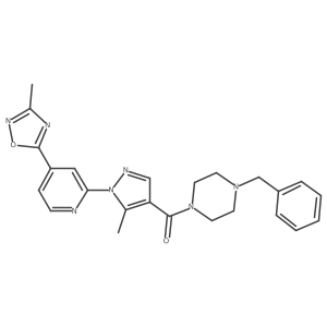 1-benzyl-4-{5-methyl-1-[4-(3-methyl-1,2,4-oxadiazol-5-yl)pyridin-2-yl]-1H-pyrazole-4-carbonyl}piperazine结构式