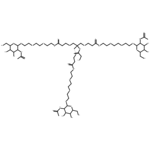 3,3'-((2-(14-(((2R,3R,4R,5R,6R)-3-Acetamido-4,5-dihydroxy-6-(hydroxymethyl)tetrahydro-2H-pyran-2-yl)oxy)-5-oxo-2,9,12-trioxa-6-azatetradecyl)-2-(2-aminoacetamido)propane-1,3-diyl)bis(oxy))bis(N-(2-(2-(2-(((2R,3R,4R,5R,6R)-3-acetamido-4,5-dihydroxy-6-(hydroxymethyl)tetrahydro-2H-pyran-2-yl)oxy)ethoxy)ethoxy)ethyl)propanamide)结构式