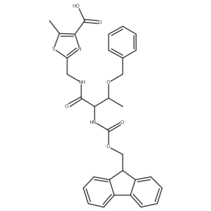 2-{[(2R,3S)-3-(benzyloxy)-2-({[(9H-fluoren-9-yl)methoxy]carbonyl}amino)butanamido]methyl}-5-methyl-1,3-thiazole-4-carboxylic acid结构式