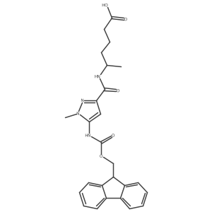 5-{[5-({[(9H-fluoren-9-yl)methoxy]carbonyl}amino)-1-methyl-1H-pyrazol-3-yl]formamido}hexanoic acid Structure
