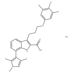 3-[3-(4-chloro-3,5-dimethylphenoxy)propyl]-7-(1,3,5-trimethyl-1H-pyrazol-4-yl)-1H-indole-2-carboxylic acid hydrochloride结构式