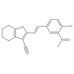 (Z)-2-((4-hydroxy-3-nitrobenzylidene)amino)-4,5,6,7-tetrahydrobenzo[b]thiophene-3-carbonitrile结构式
