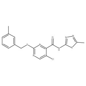 5-chloro-2-[(3-methylbenzyl)sulfanyl]-N-(5-methyl-1,3,4-thiadiazol-2-yl)pyrimidine-4-carboxamide结构式