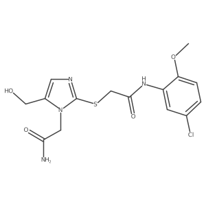 2-((1-(2-amino-2-oxoethyl)-5-(hydroxymethyl)-1H-imidazol-2-yl)thio)-N-(5-chloro-2-methoxyphenyl)acetamide结构式