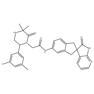 2-[(6R)-6-(3,5-difluorophenyl)-3,3-dimethyl-2-oxopiperazin-1-yl]-N-[(2R)-2'-oxospiro[1,3-dihydroindene-2,3'-1H-pyrrolo[2,3-b]pyridine]-5-yl]acetamide Structure