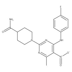 1-(4-((4-Fluorophenyl)amino)-6-methyl-5-nitropyrimidin-2-yl)piperidine-4-carboxamide Structure