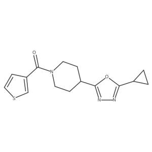 (4-(5-Cyclopropyl-1,3,4-oxadiazol-2-yl)piperidin-1-yl)(thiophen-3-yl)methanone结构式