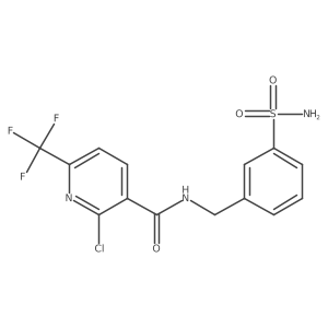 2-chloro-N-[(3-sulfamoylphenyl)methyl]-6-(trifluoromethyl)pyridine-3-carboxamide结构式
