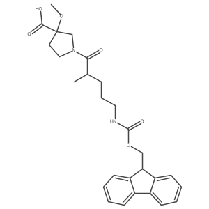 1-[5-({[(9H-fluoren-9-yl)methoxy]carbonyl}amino)-2-methylpentanoyl]-3-methoxypyrrolidine-3-carboxylic acid结构式
