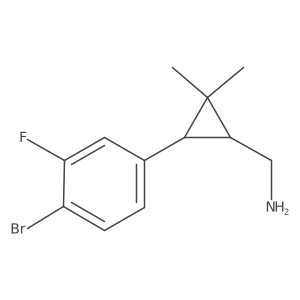 rac-[(1R,3R)-3-(4-bromo-3-fluorophenyl)-2,2-dimethylcyclopropyl]methanamine结构式