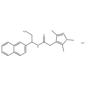 N-(2-Amino-1-naphthalen-2-ylethyl)-2-(1,3,5-trimethylpyrazol-4-yl)acetamide;hydrochloride结构式