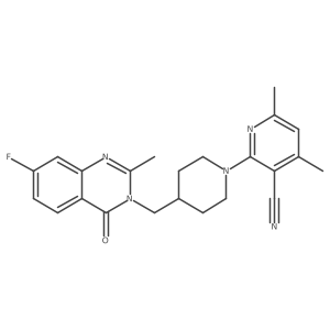 2-{4-[(7-Fluoro-2-methyl-4-oxo-3,4-dihydroquinazolin-3-yl)methyl]piperidin-1-yl}-4,6-dimethylpyridine-3-carbonitrile结构式
