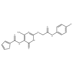 N-(4-amino-2-((2-((4-chlorophenyl)amino)-2-oxoethyl)thio)-6-oxo-1,6-dihydropyrimidin-5-yl)thiophene-2-carboxamide结构式