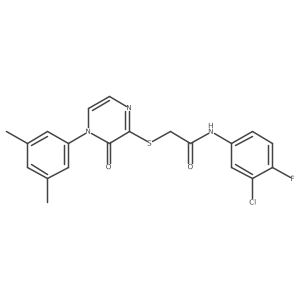 N-(3-chloro-4-fluorophenyl)-2-((4-(3,5-dimethylphenyl)-3-oxo-3,4-dihydropyrazin-2-yl)thio)acetamide结构式