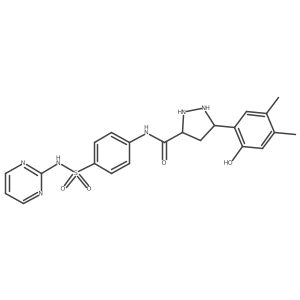 5-(2-hydroxy-4,5-dimethylphenyl)-N-[4-(pyrimidin-2-ylsulfamoyl)phenyl]pyrazolidine-3-carboxamide结构式