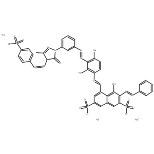 Trisodium 4-((3-((3-(4,5-dihydro-3-methyl-5-oxo-4-((4-sulphonatophenyl)azo)-1H-pyrazol-1-yl)phenyl)azo)-2,4-dihydroxyphenyl)azo)-5-hydroxy-6-(phenylazo)naphthalene-2,7-disulphonate Structure