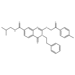 2-{[2-(4-methylphenyl)-2-oxoethyl]sulfanyl}-N-(2-methylpropyl)-4-oxo-3-(2-phenylethyl)-3,4-dihydroquinazoline-7-carboxamide结构式