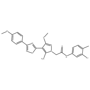 2-{5-amino-4-[3-(4-methoxyphenyl)-1,2,4-oxadiazol-5-yl]-3-(methylsulfanyl)-1H-pyrazol-1-yl}-N-(3-chloro-4-methylphenyl)acetamide结构式