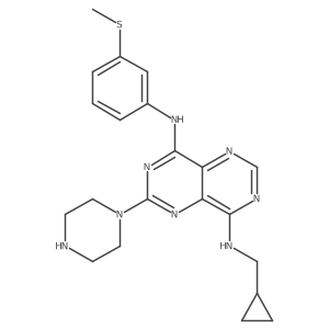 N8-(Cyclopropylmethyl)-N4-[3-(methylthio)phenyl]-2-(1-piperazinyl)pyrimido[5,4-d]pyrimidine-4,8-diamine Structure