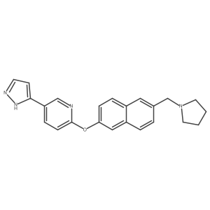 5-(1H-pyrazol-5-yl)-2-[6-(pyrrolidin-1-ylmethyl)naphthalen-2-yl]oxypyridine结构式