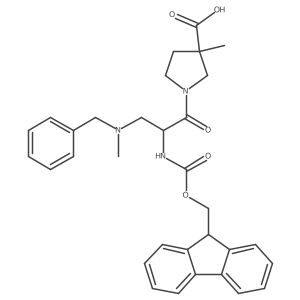 1-{3-[benzyl(methyl)amino]-2-({[(9H-fluoren-9-yl)methoxy]carbonyl}amino)propanoyl}-3-methylpyrrolidine-3-carboxylic acid结构式