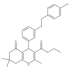Ethyl 4-(3-((4-chlorobenzyl)oxy)phenyl)-2,7,7-trimethyl-5-oxo-1,4,5,6,7,8-hexahydroquinoline-3-carboxylate结构式