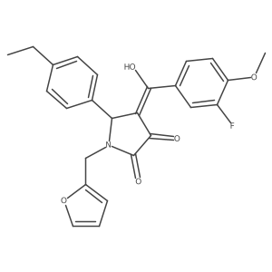 (4E)-5-(4-ethylphenyl)-4-[(3-fluoro-4-methoxyphenyl)-hydroxymethylidene]-1-(furan-2-ylmethyl)pyrrolidine-2,3-dione Structure