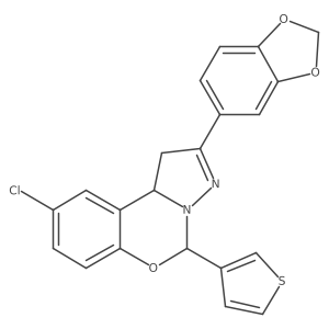 2-(benzo[d][1,3]dioxol-5-yl)-9-chloro-5-(thiophen-3-yl)-5,10b-dihydro-1H-benzo[e]pyrazolo[1,5-c][1,3]oxazine Structure