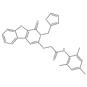 2-{[4-oxo-3-(thiophen-2-ylmethyl)-3,4-dihydro[1]benzofuro[3,2-d]pyrimidin-2-yl]sulfanyl}-N-(2,4,6-trimethylphenyl)acetamide Structure