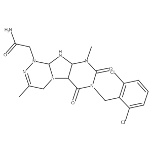 2-[7-[(2,6-dichlorophenyl)methyl]-3,9-dimethyl-6,8-dioxo-5a,9a,10,10a-tetrahydro-4H-purino[8,7-c][1,2,4]triazin-1-yl]acetamide Structure