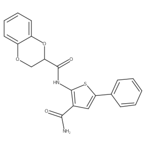 N-(3-carbamoyl-5-phenylthiophen-2-yl)-2,3-dihydrobenzo[b][1,4]dioxine-2-carboxamide Structure
