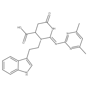2-(4,6-dimethylpyrimidin-2-yl)imino-3-[2-(1H-indol-3-yl)ethyl]-6-oxo-1,3-diazinane-4-carboxylic acid Structure