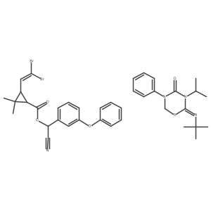 Cyclopropanecarboxylic acid, 3-(2,2-dibromoethenyl)-2,2-dimethyl-, (S)-cyano(3-phenoxyphenyl)methyl ester, (1R,3R)-, mixt. with 2-[(1,1-dimethylethyl)imino]tetrahydro-3-(1-methylethyl)-5-phenyl-4H-1,3,5-thiadiazin-4-one Structure