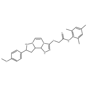 2-{[11-(4-methoxyphenyl)-3,4,6,9,10-pentaazatricyclo[7.3.0.0^{2,6}]dodeca-1(12),2,4,7,10-pentaen-5-yl]sulfanyl}-N-(2,4,6-trimethylphenyl)acetamide Structure