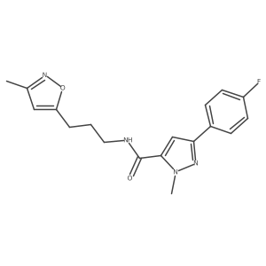 3-(4-fluorophenyl)-1-methyl-N-(3-(3-methylisoxazol-5-yl)propyl)-1H-pyrazole-5-carboxamide结构式