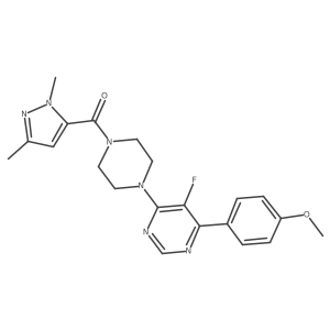 4-[4-(1,3-dimethyl-1H-pyrazole-5-carbonyl)piperazin-1-yl]-5-fluoro-6-(4-methoxyphenyl)pyrimidine结构式