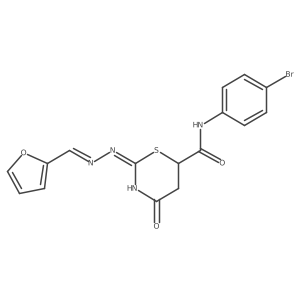 N-(4-bromophenyl)-2-[(E)-furan-2-ylmethylidenehydrazinylidene]-4-oxo-1,3-thiazinane-6-carboxamide结构式