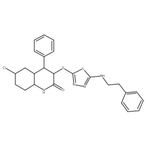 6-chloro-4-phenyl-3-[[5-(2-phenylethylamino)-1,3,4-thiadiazol-2-yl]sulfanyl]-3,4,4a,5,6,7,8,8a-octahydro-1H-quinolin-2-one结构式