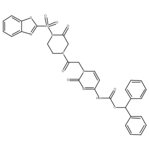 1-(Benzothiazole-2-sulfonyl)-4-{[4-N-(benzhydryloxycarbonyl)-cytosin-1-yl]-acetyl}-piperazin-2-one Structure