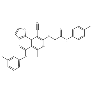 5-cyano-4-(furan-2-yl)-2-methyl-N-(3-methylphenyl)-6-({2-[(4-methylphenyl)amino]-2-oxoethyl}sulfanyl)-1,4-dihydropyridine-3-carboxamide Structure